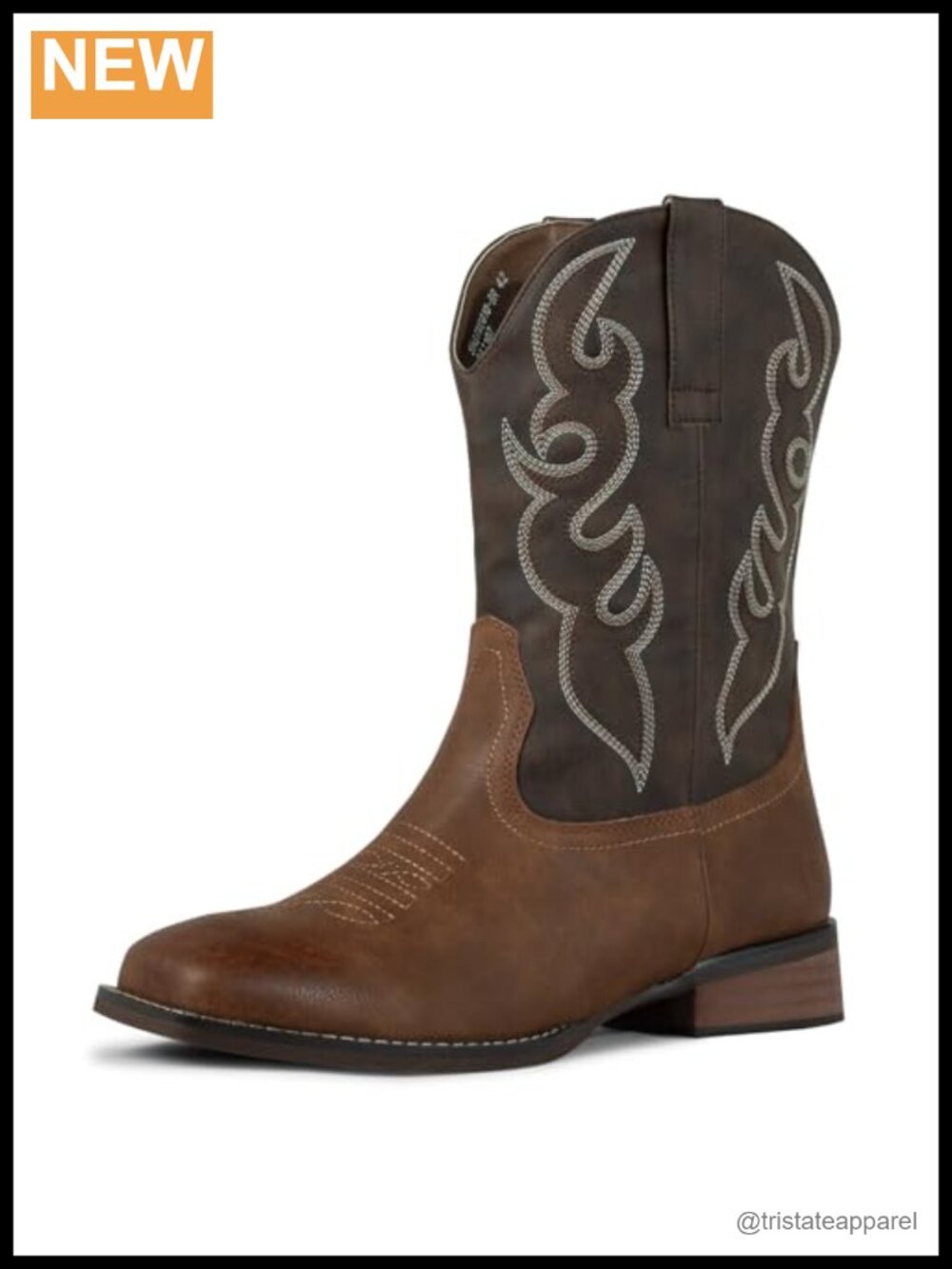 Wide Calf Western Cowboy Boots Square Toe Faux Leather Mid-Calf